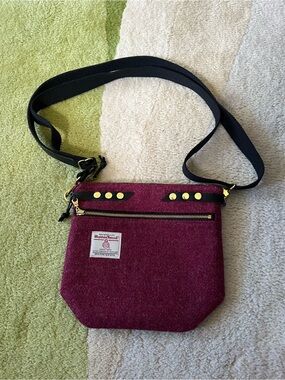 Harris Tweed Burgundy Crossbody Bag with Black Strap